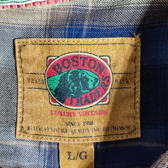 Boston Traders casual button down shirt men's size L brown blue plaid long sleev - Picture 4 of 10